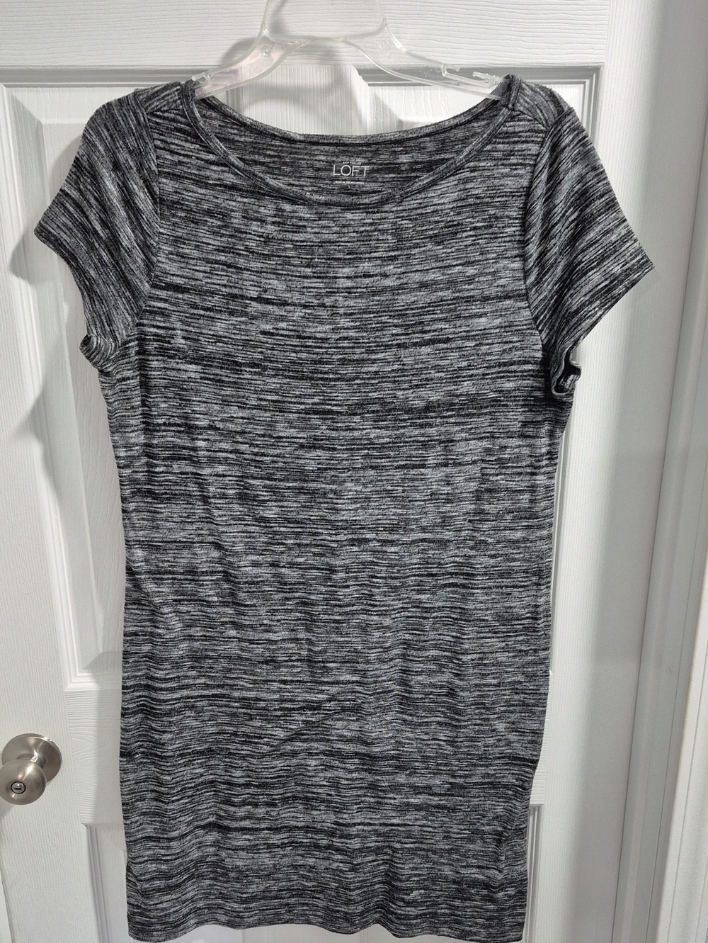 LOFT Black and Gray Space-Dye Short Sleeve Dress